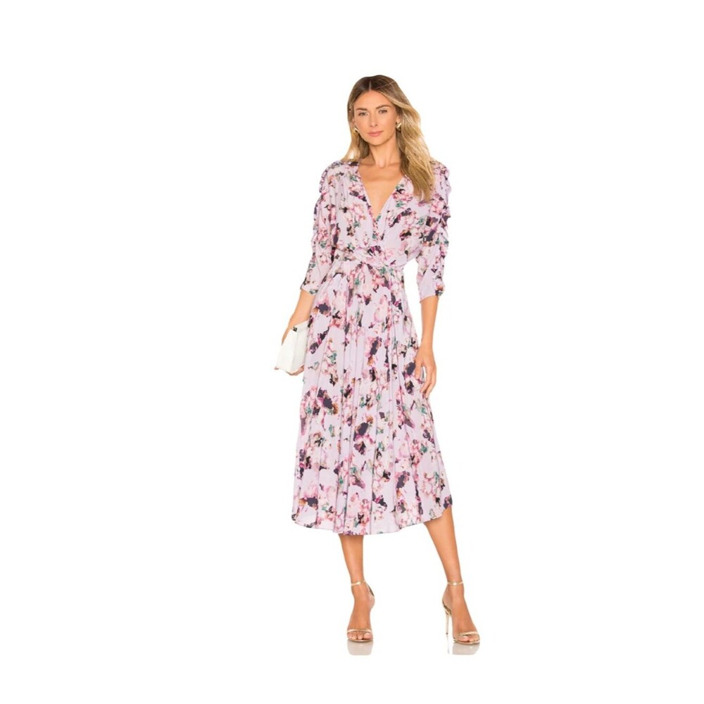 IRO size 44 Lavender purple floral midi dress 3/4 sleeve ruffle details RTR GUC